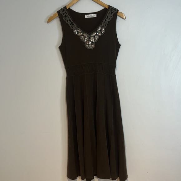 Vintage Max Mara wool/blend knit sleeveless dress with sequins accent size US6 - Picture 8 of 14